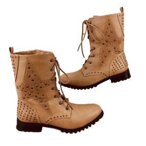 Gia Mia Boot Size 10 Womens Combat Star Studs Tan Natural
